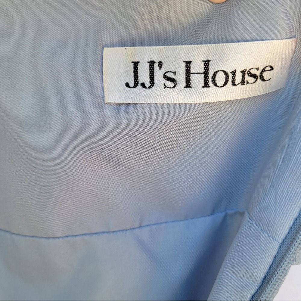 J J House Jr. Bridesmaid Dress A-line Halter Floor-Length Chiffon Lace Dusty Blu - Picture 7 of 8